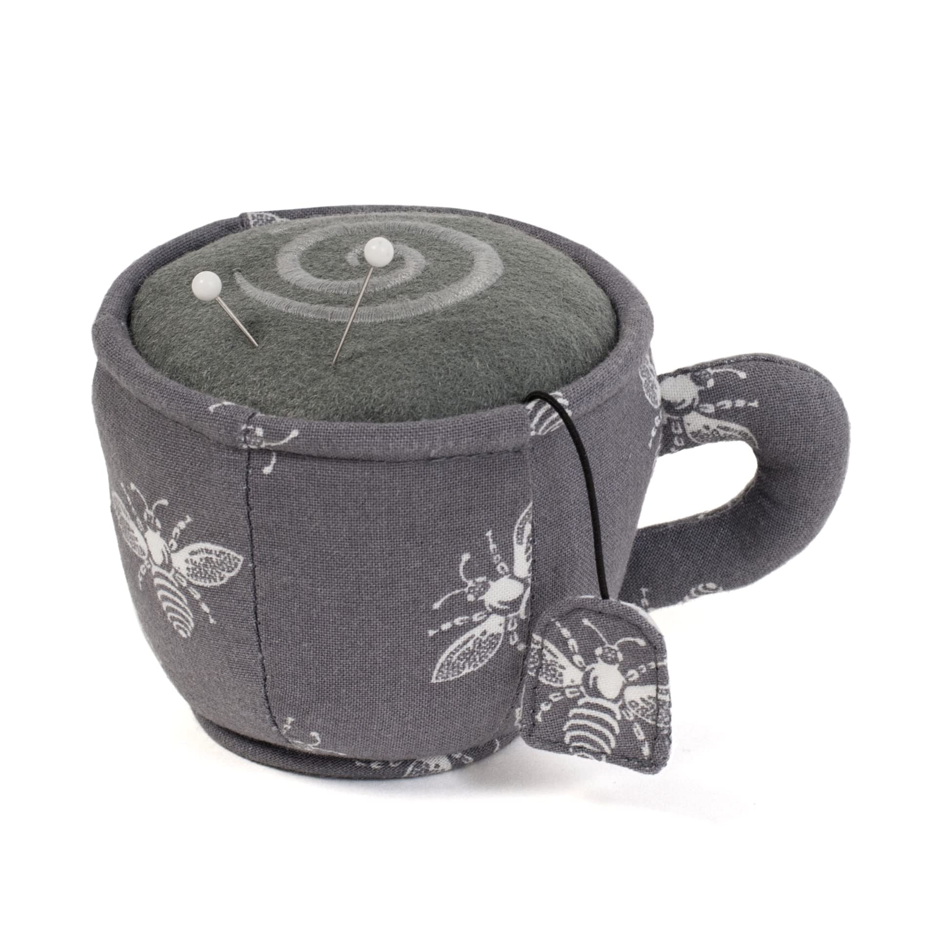 Hobby Gift Teacup Grey Bees Novelty Soft Fabric Pincushion