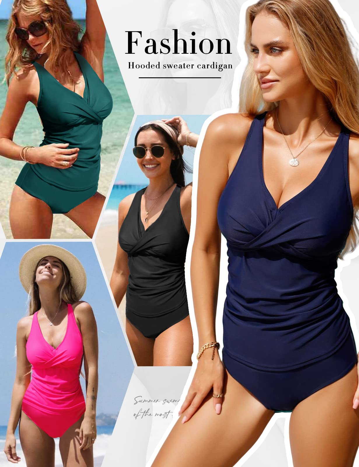 UMIPUBO Tankini Maillot de Bain Femme 2 Pieces,Maillot de Bain Gainant Ventre Plat avec Short,Sexy Col en V Tankini Grande Taille