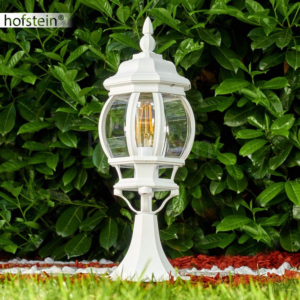 Lampa zewnętrzna Lentua, podstawa w stylu antycznym, odlew aluminiowy w kolorze białym z tarczami z tworzywa sztucznego, oświetlenie ścieżki 50cm, E27, IP44, bez żarówek