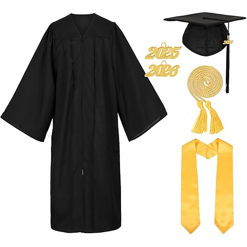 Unisex Matte Graduation Cap and Gown with Stole Honor Cords Set for High School College Bachelor