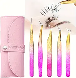 5 pinças de extensão de cílios de alta precisão, pinças de cílios de volume reto e curvado para extensões, artesanato, meninas mulheres iniciantes