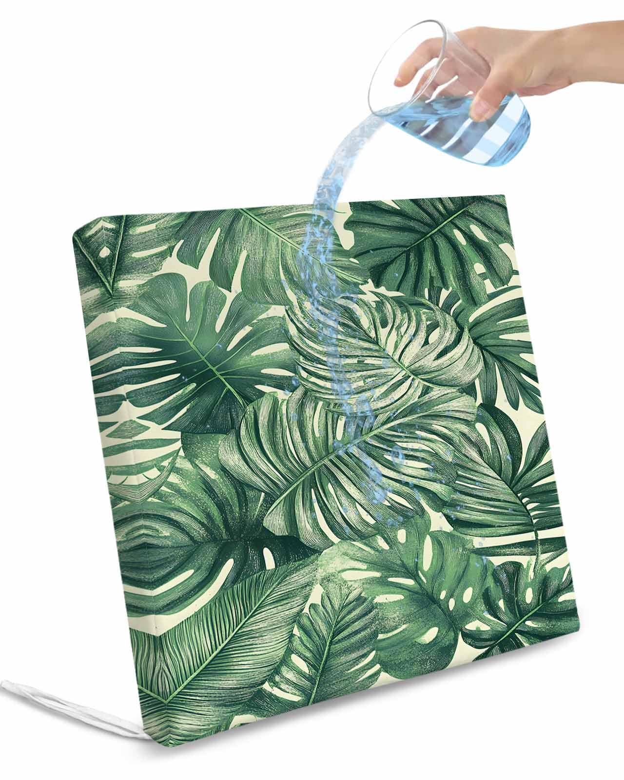 2 Pack Tropical Leaves Waterproof Cushion Covers with Ties, Outdoor Patio Chaise Lounge Chair Seat Cushion Slip Covers Replacement(Only Cover) Summer Nature Botanical Palm Leaf 22