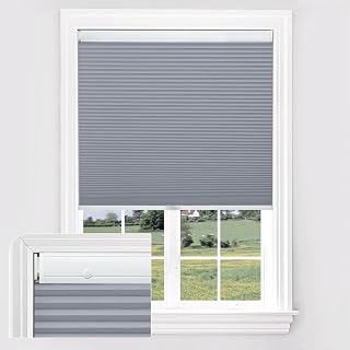 Persianas celulares opacas sin herramientas, sin necesidad de taladrar, sin cables, para el hogar y la oficina, fáciles de instalar, color azul claro, 100 cm de ancho x 122 cm de alto