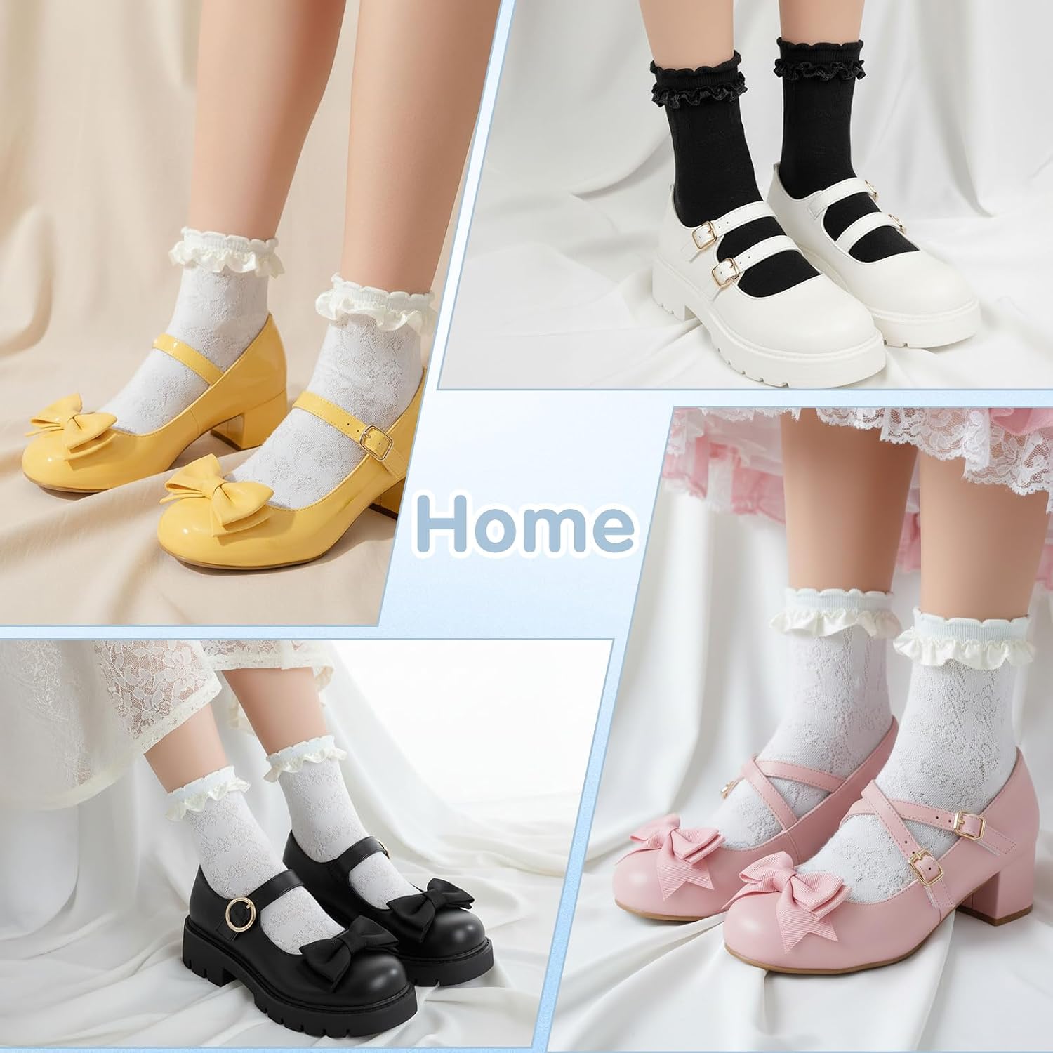 Nogeqi 2 Pairs Cute Ruffle Socks Women, Vintage Style White Frilly Socks, Breathable Cotton Lolita Ankle Lace Sock for Women Girls Princess (Black, Cream)