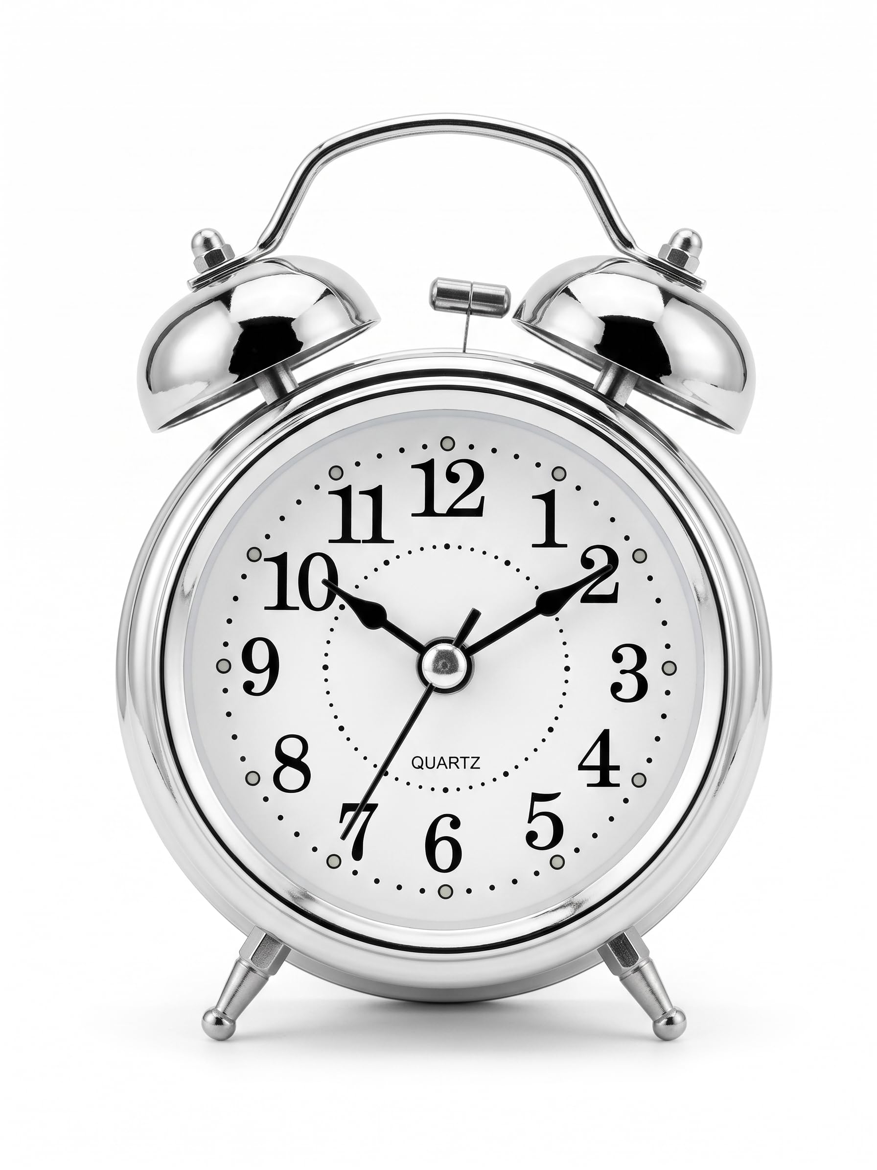 Twin Bell Analog Alarm Clock for Bedroom, Loud Alarm Clock for Heavy Sleepers, Classic Table Clock with Manual Yellow Backlight, Metal Desk Clock for Study Table, Office Room (Silver)-image-38