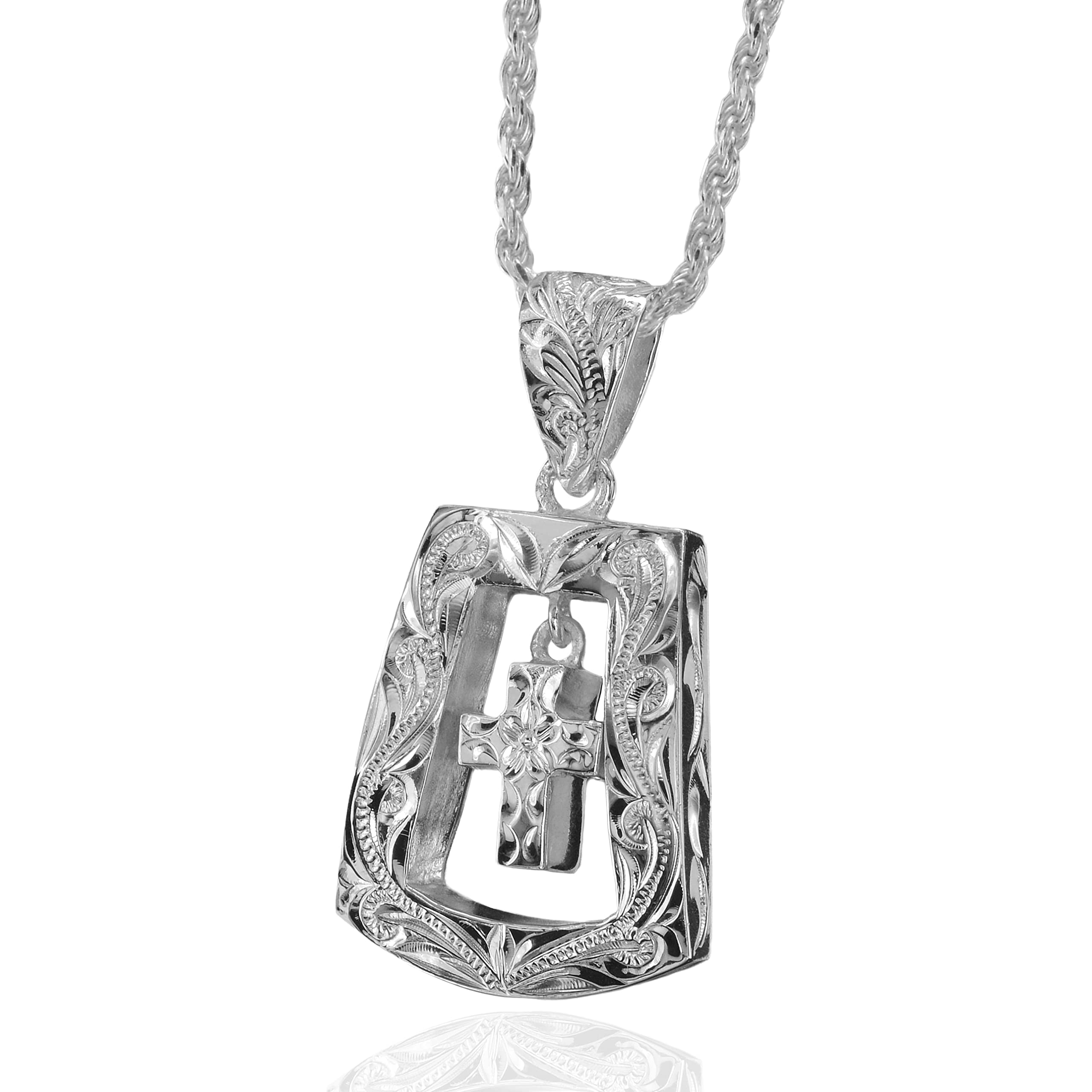 ハワイアンジュエリー クロス スクエア プレート プルメリア＆スクロール彫り Amazon | [レイラニ] ハワイアンジュエリー クロス スクエア