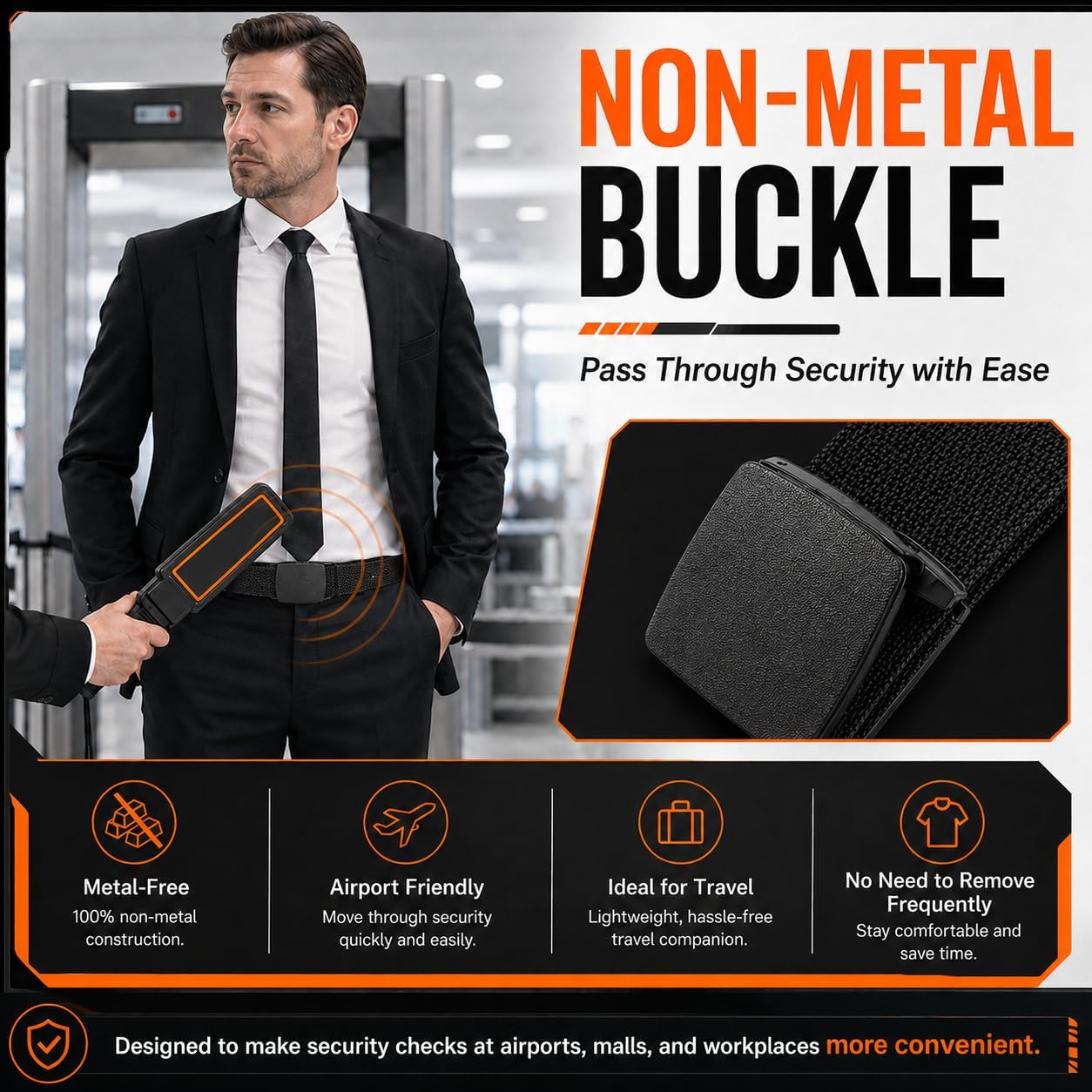 Men's Tactical Nylon Web Belts, No-Hole Adjustable Design, Metal-Free