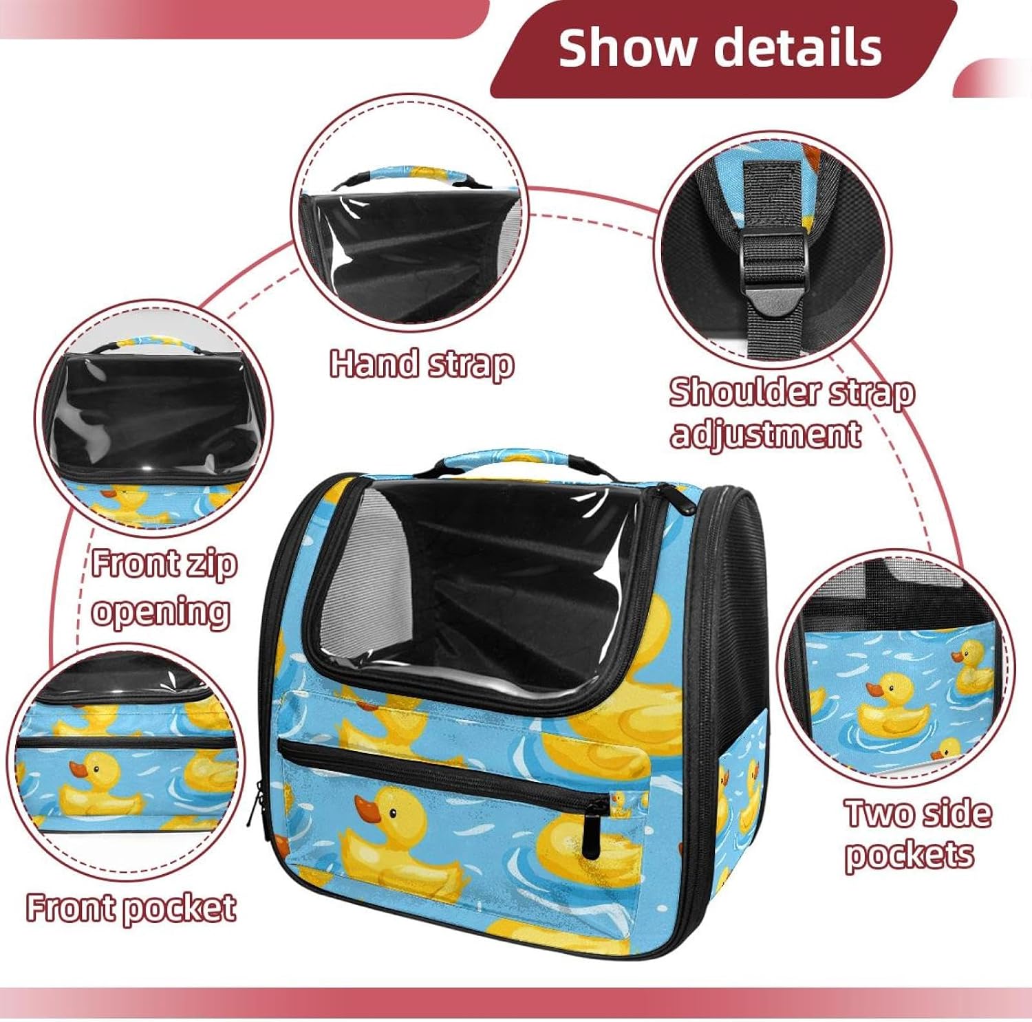 Cute Cartoon Yellow Ducks (2) Pet Carrier Airline Approved Soft Sided Portable Cozy Travel Pet Bag, Car Seat Safe Carrier for Cats and Dogs