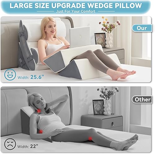 Miniatura 3 de Kingfun Juego de 6 almohadas ortopédicas en forma de cuña para cama, de espuma viscoelástica para dormir, almohada en forma de cuña triangular