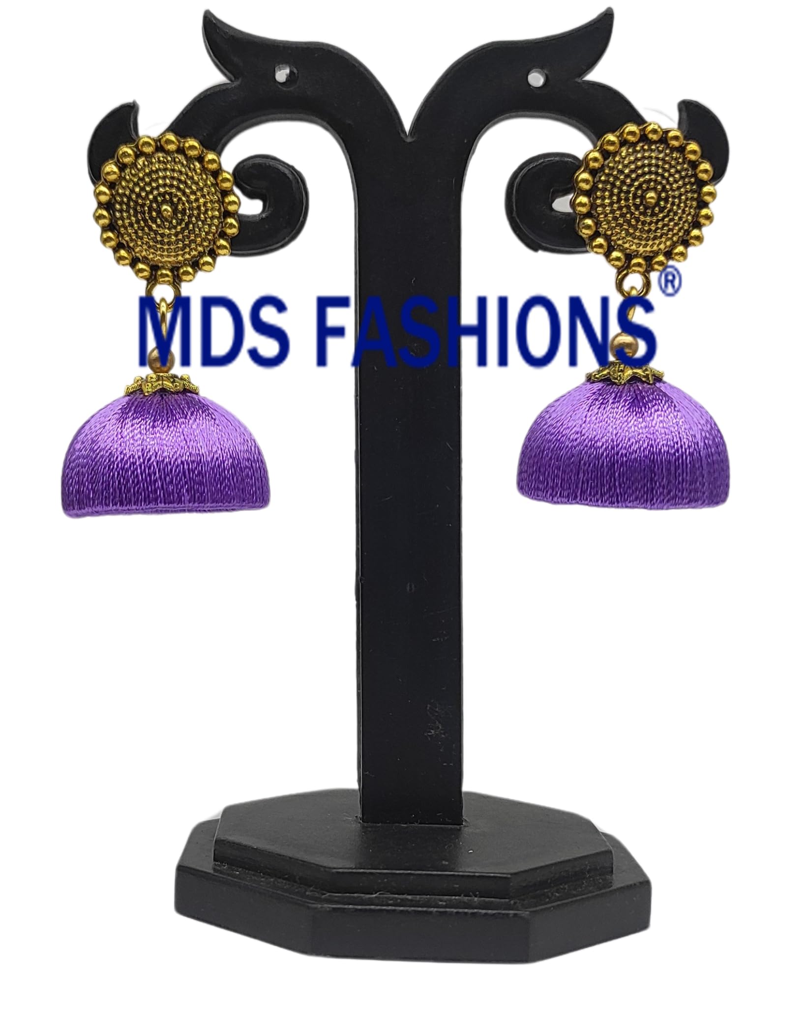 MDS FASHIONS Silk Thread Beads with Antique Chakra Necklace and Earrings set for Beautiful Women (MDS-1046) (Lavender)