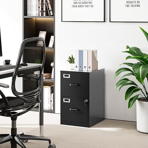 Miniatura 31 de Archivador vertical de 2 cajones con cerradura de metal, archivador vertical de metal, para oficina y hogar, archivadores verticales de acero