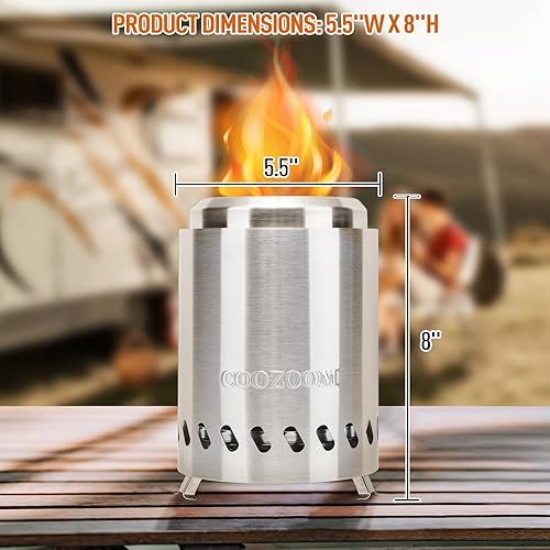 Miniatura 42 de Fogata portátil de mesa con soporte, de acero inoxidable de 8.6 pulgadas, mini hoguera de mesa para exteriores con bajo consumo de humo, alimentada