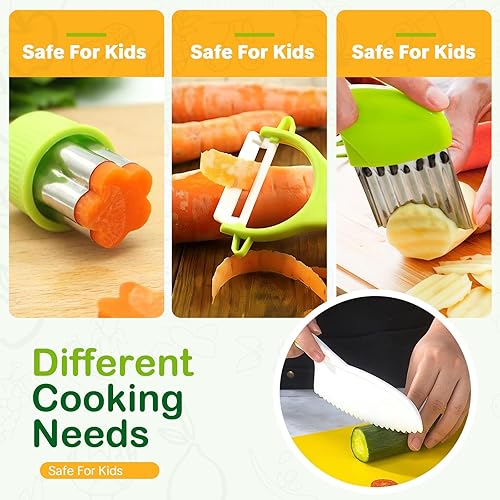 Miniatura 4 de Juego de cuchillos para niños pequeños, 13 piezas, cuchillos para cocina real, juego de cuchillos de cocina seguros Montessori para niños pequeños,