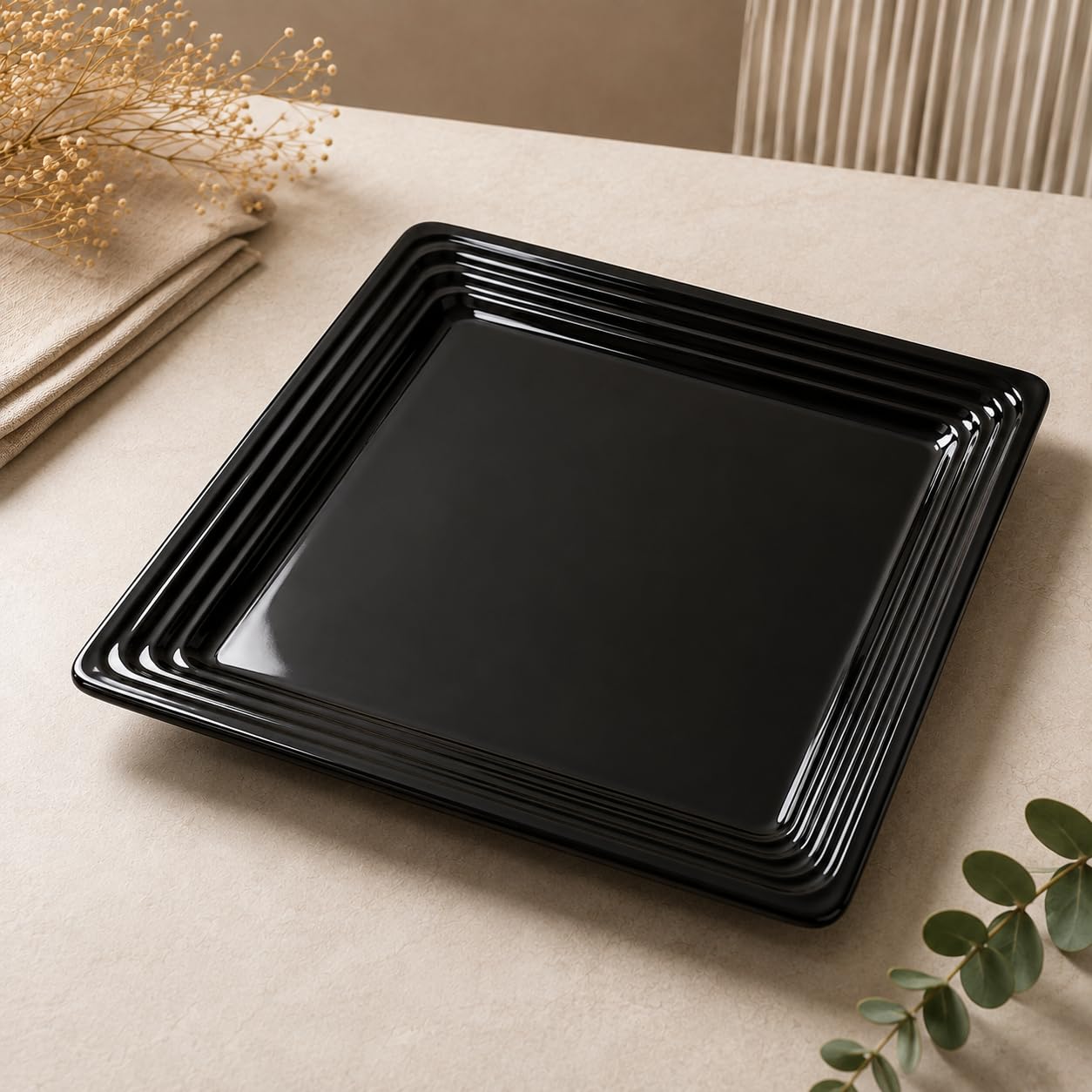 PAATRAM Melamine Square Serving Platter | 36.8 x 36.8 cm | Black | Premium Food Grade Serving Plate for Buffet, Catering, Hotel, Restaurant, Parties & Home | Pack of 5-image-3