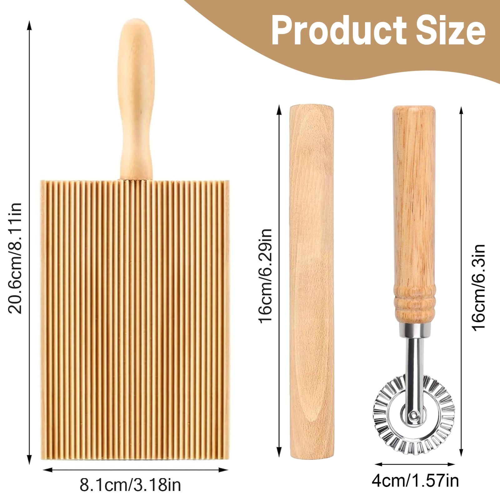 3 sztuki drewnianych desek do wykrawania ciastek i wałkiem do makaronu, deska Gnocchi, 20,6 x 8,1 cm, drewniana deska do makaronu, wysoka wydajność, akcesoria do makaronu, tortellini