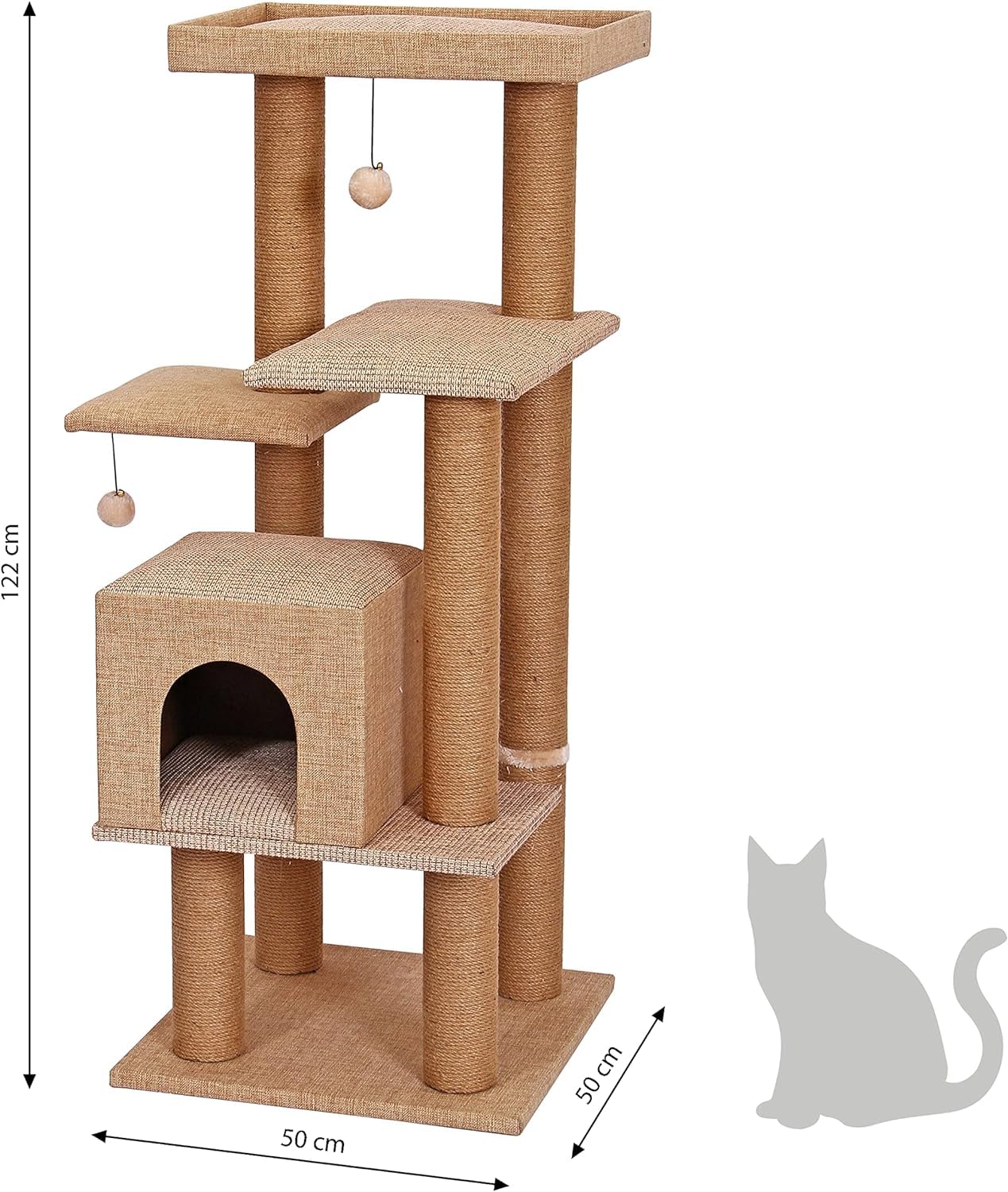 Tiragraffi per gatti, 50 x 40 x 135 cm, a più piani, con casetta per gatti, capsule e piattaforme multilivello per famiglie, negozi di animali