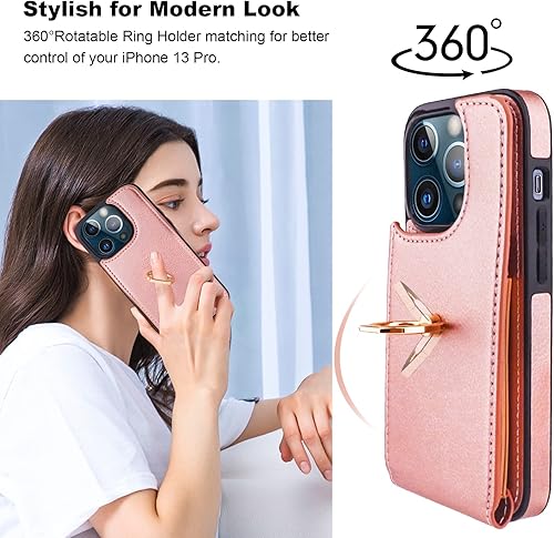 Miniatura 3 de Folosu Funda compatible con iPhone 13 Pro con tarjetero, rotación de 360, soporte de anillo de dedo con función atril, protección RFID, bloqueo