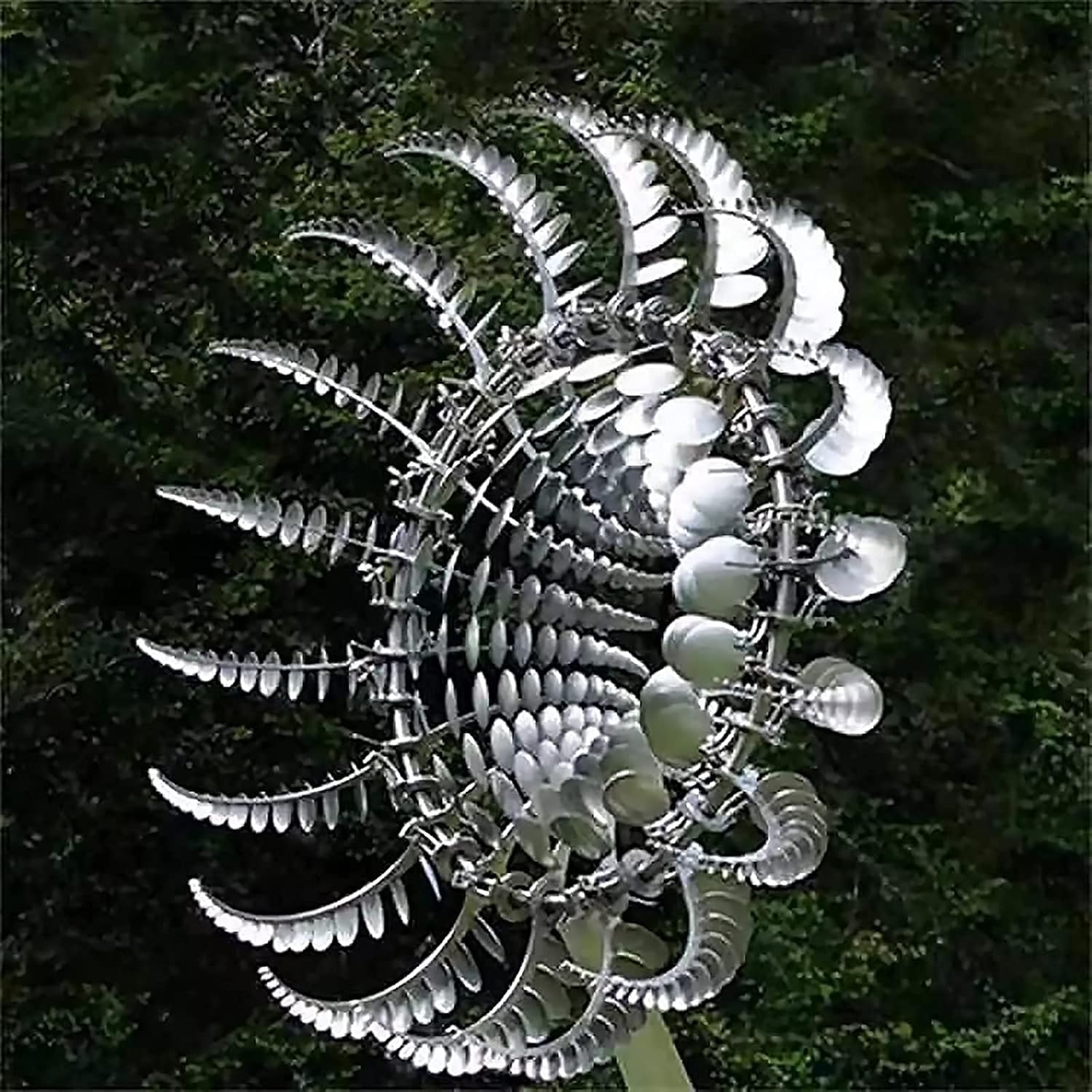 Mulino a vento in metallo unico e magico 3D in acciaio inox, facile da installare, scultura cinetica alimentata dal vento, con paletto da giardino in metallo, decorazione da giardino