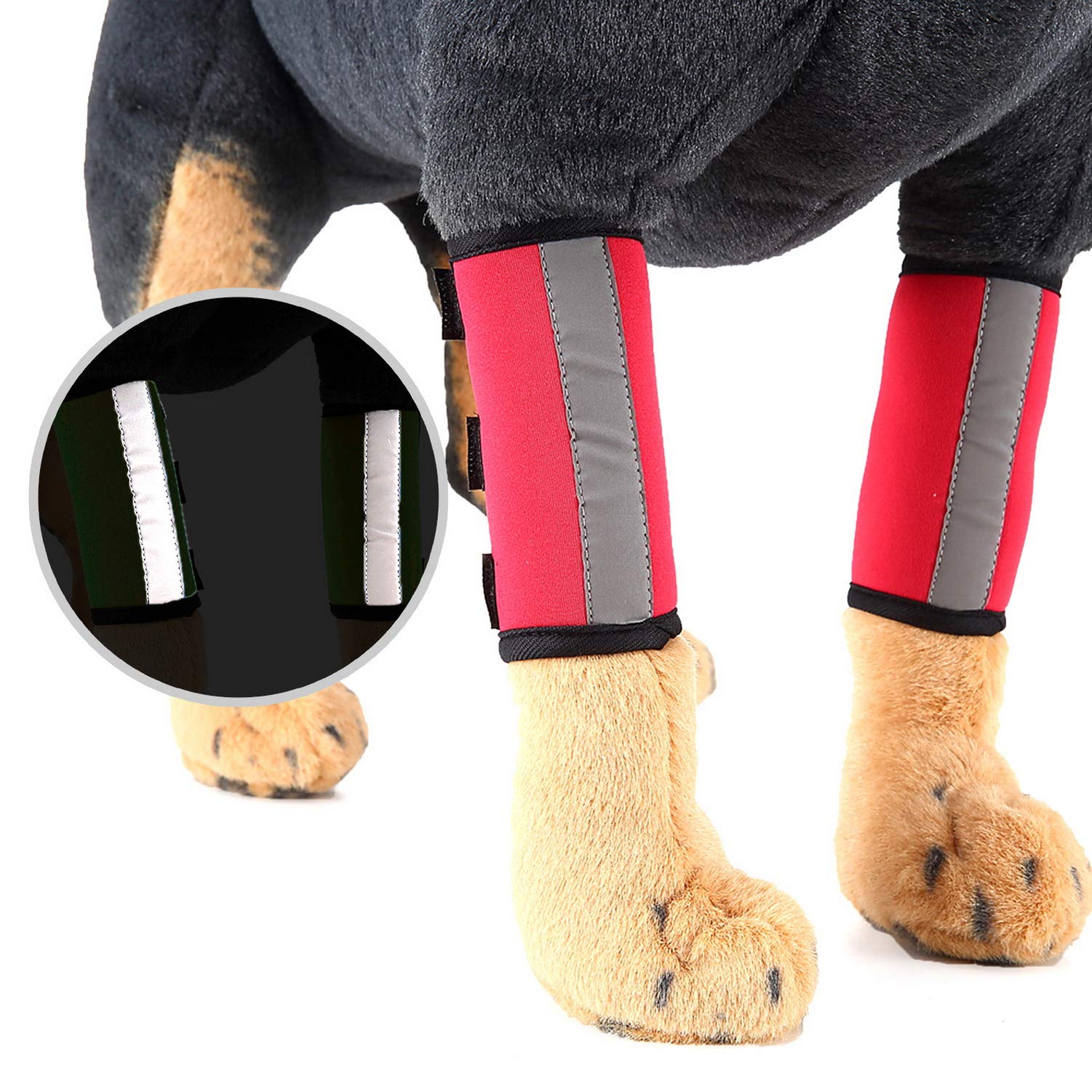 Zunea Dog Front Leg Brace with Safety Reflective Strap Pet Leg Wrap Compression Sleeve Wound Protector Wrist Support for Stability, Injuries and Sprain Healing Red M