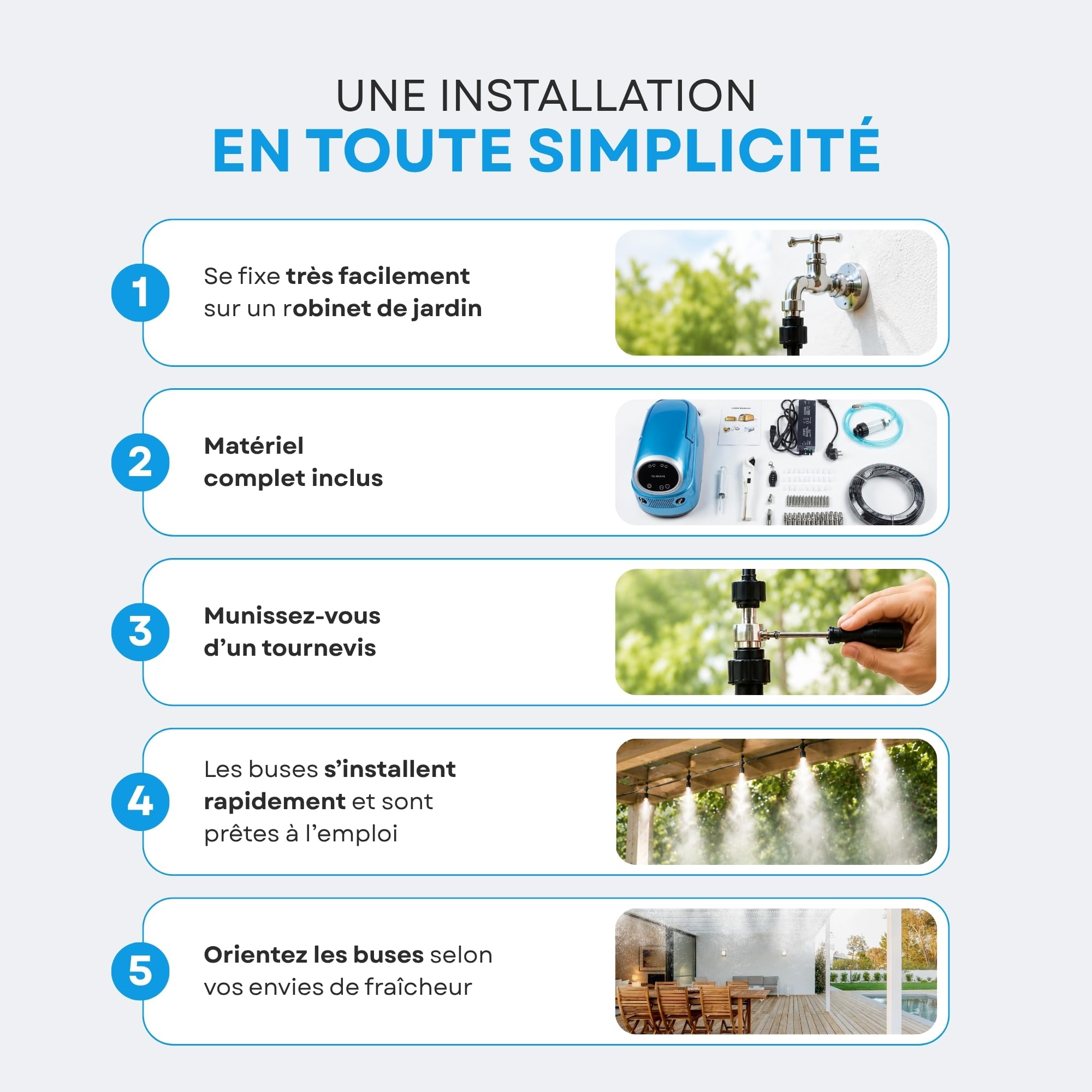 O’FRESH Brumisateur Terrasse Extérieur Haute Pression 60 Bars 14 Buses - Kit Brumisation Terrasse et Jardin - Surface jusqu’à 40 m² - Rafraîchissement Instantané - Télécommande - Conçu en France