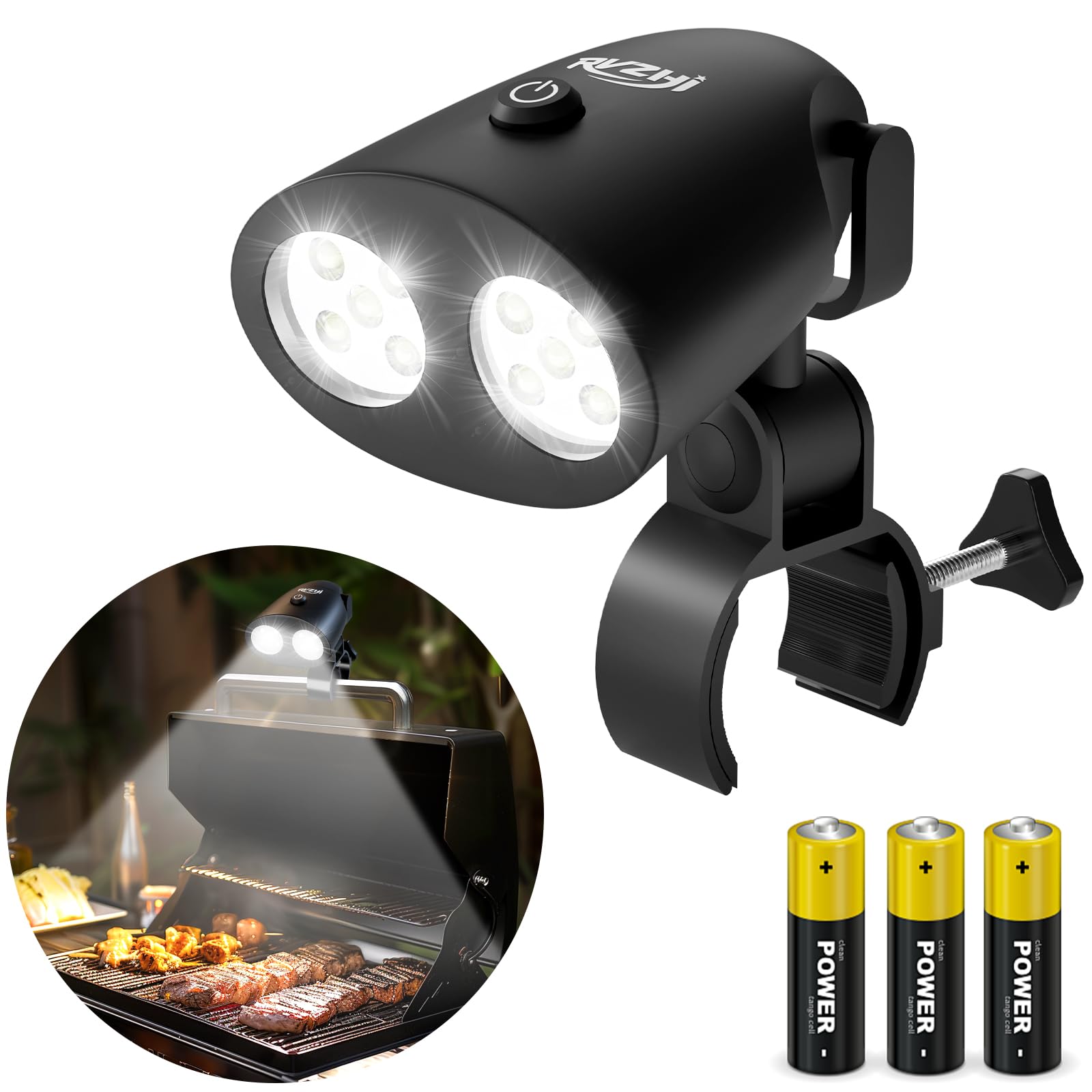 RVZHI Grill Light Grilling Accessories: Mens Valentines Gifts for Dad Him Husband - LED Bright Smoker BBQ Light for Outdoor Grill - Clamp-On Handle Mount Two Brightness Settings with Batteries