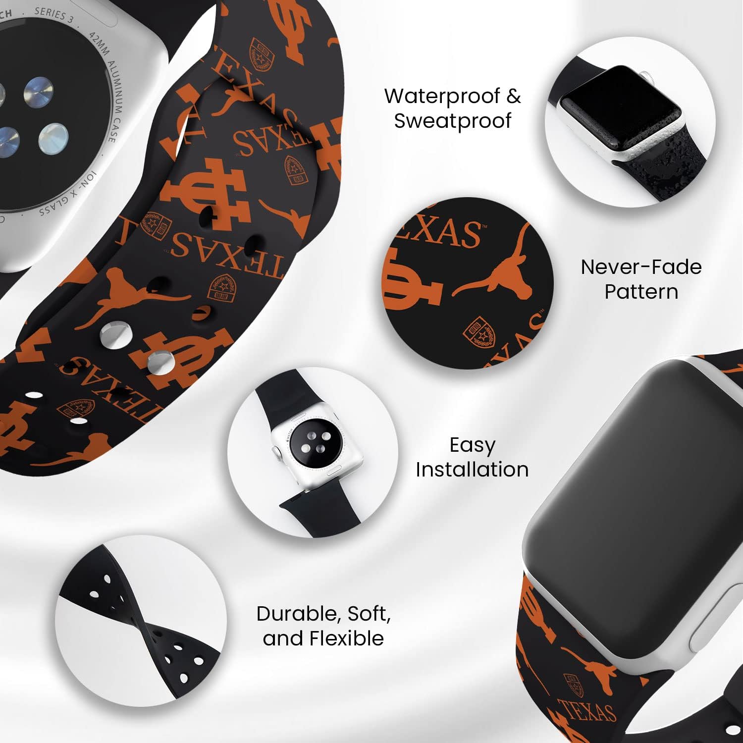 Affinity Bands Texas Longhorns HD NCAA Watch Band Compatible with Apple Watch - All Series