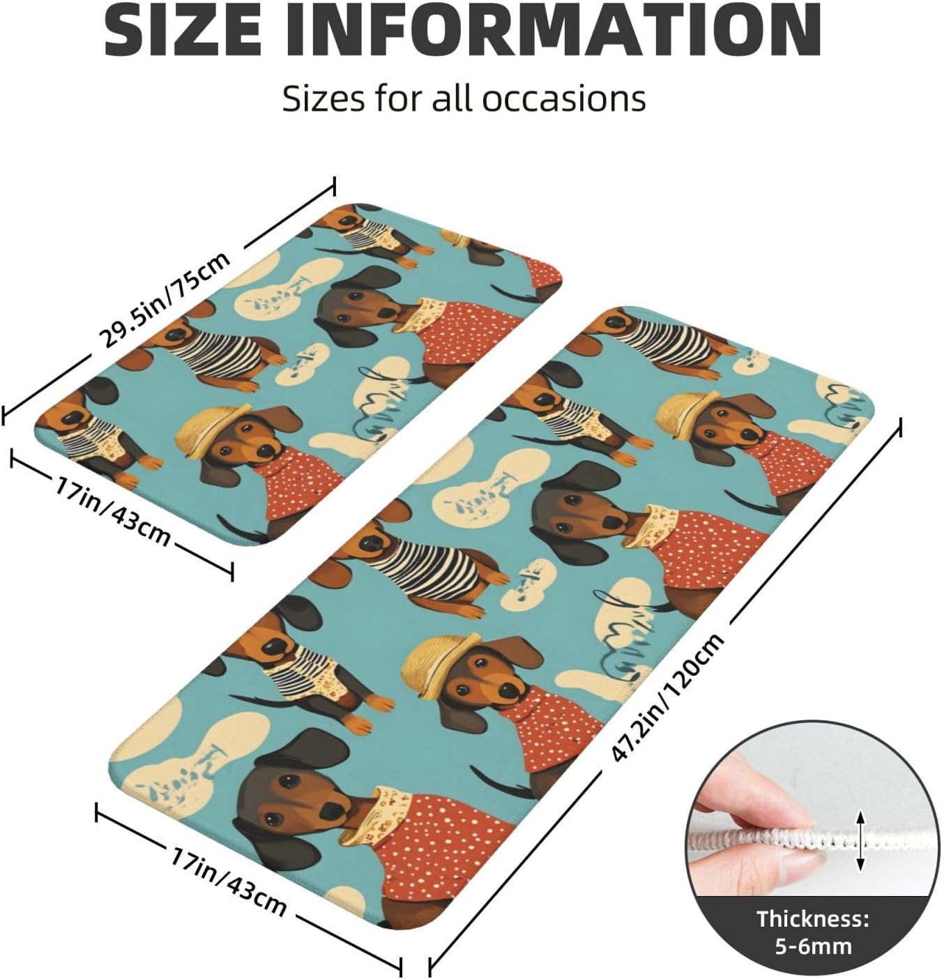 Cute Hat Dog Print Kitchen Rugs Sets of 2 Non Slip Washable, Anti Fatigue Kitchen Mats for Floor, Home Decor