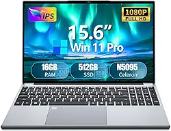 Laptop para jogos, laptop de 15,6 polegadas, processador Celeron N5095, 16 GB de RAM, SSD de 512 GB, tela FHD 1920 * 1080, teclado retroiluminado com abertura de ângulo de 180, mini HDMI, computadores