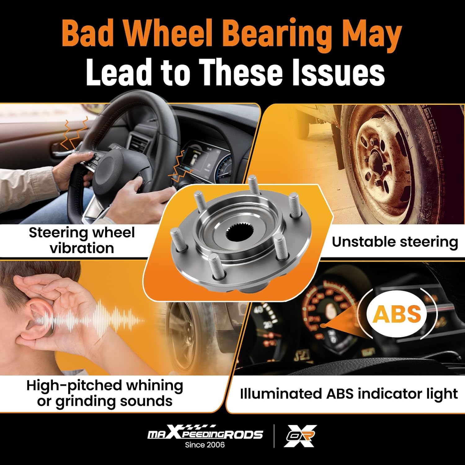 maXpeedingrods 517011 Front Wheel Bearing and Hub Assembly for Toyota Tundra 2000-2006 Tacoma 1999-2004 Sequoia 2001-2007 4 Runner 1996-2001, 2WD Only 6 Lug, Replace 710571