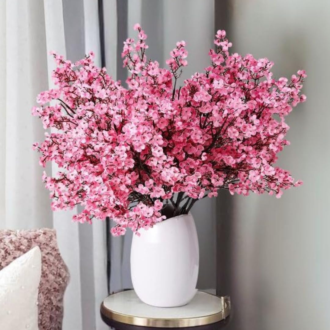 SATYAM KRAFT 1 Bunch Artificial Babys Breath Gypsophila Flowers Bunch | Fabric Bouquet for Home Decoration, Bouquets, Bedroom, Living Room, Wedding & Festive Decor (Without vase, Pink)