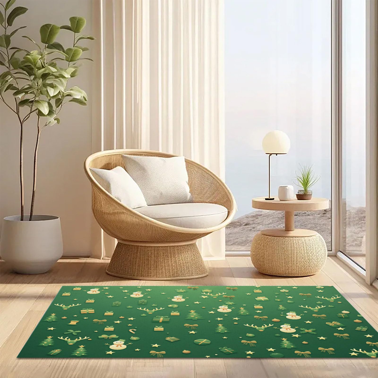Alfombra Entrada Casa 60x120cm Felpudo Absorbente Muñeco Nieve Reno Y Regalos Alfombra Exterior para Puerta Icono Navideño Alfombrilla Antideslizante Atrapapolvo para Puerta, Pasillo, Jardín, Verde