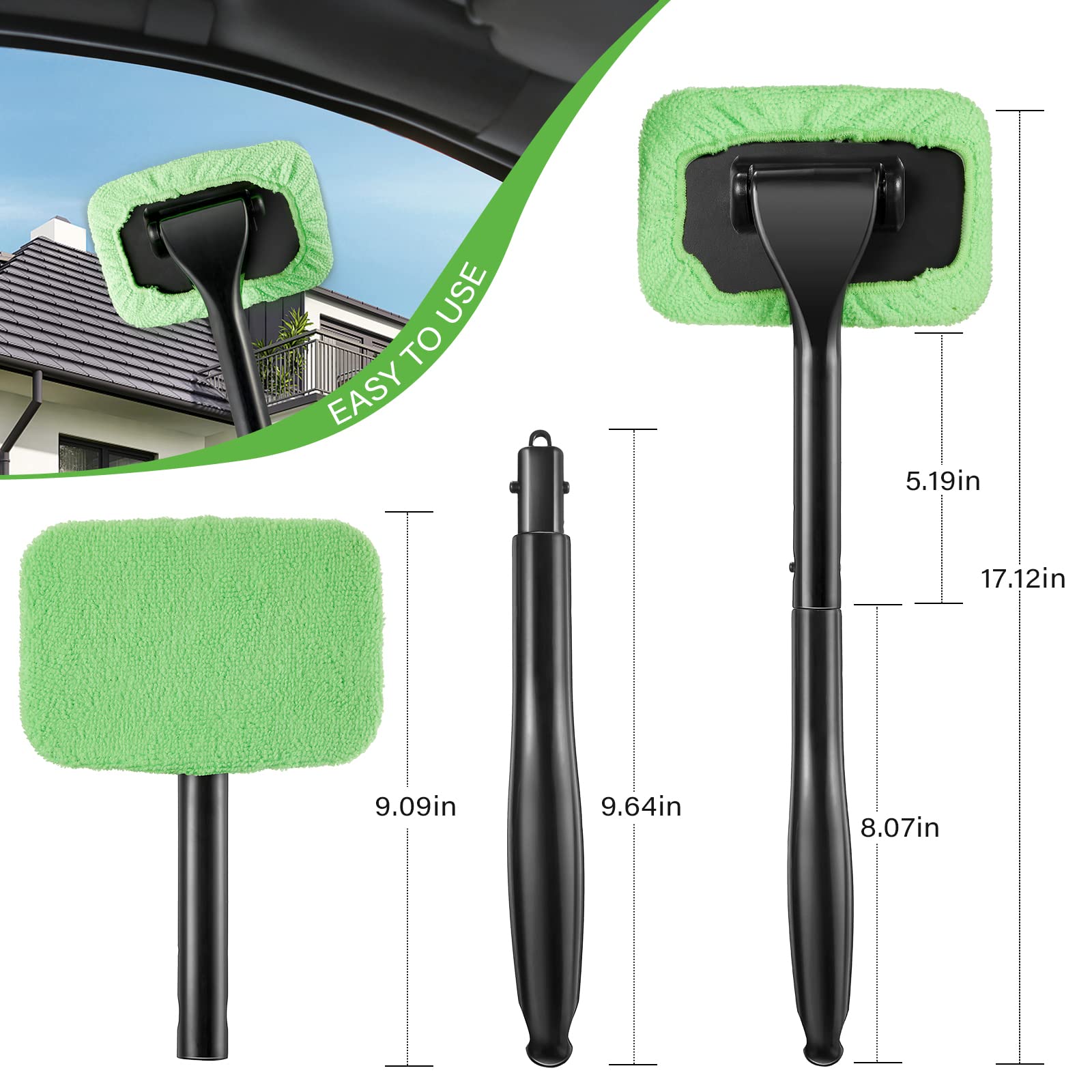 Kit Nettoyage Pare-Brise Intérieur Et Extérieur - Outil Télescopique Avec 6 Tampons Microfibre Et Pulvérisateur