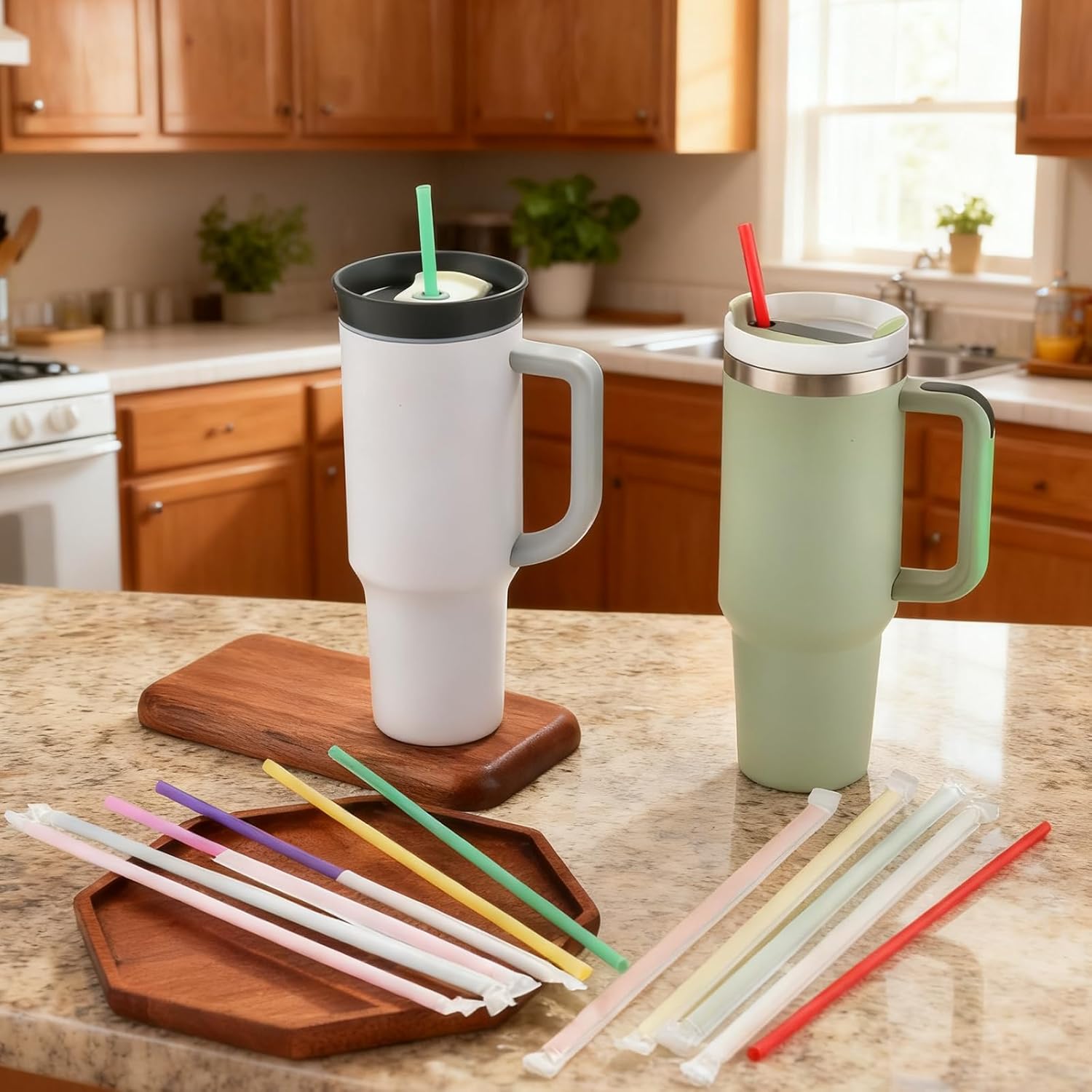 ALINK 100 Pcs Long Disposable Straws for Stanley 40 oz 30 oz Tumbler, 12 inch Colorful Plastic Straws for Stanley, Owala, Yeti 40 OZ 30 OZ Cup, Individually Wrapped - Image 8