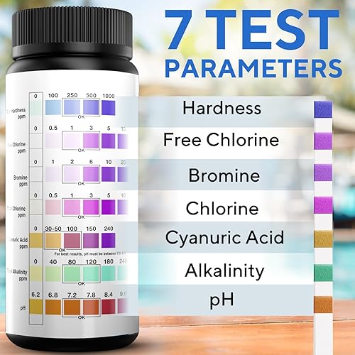 Miniatura 2 de Tiras de prueba 7 en 1 precisas para piscina, 150 tiras de prueba de spa para bañera de hidromasaje, kit de prueba rápida de agua de piscina, bromo,