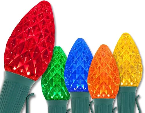 C7 OptiCore - Luces de Navidad multicolor para exteriores, tira de luces de grado comercial para casa, cable verde (100 luces, 100 pies)