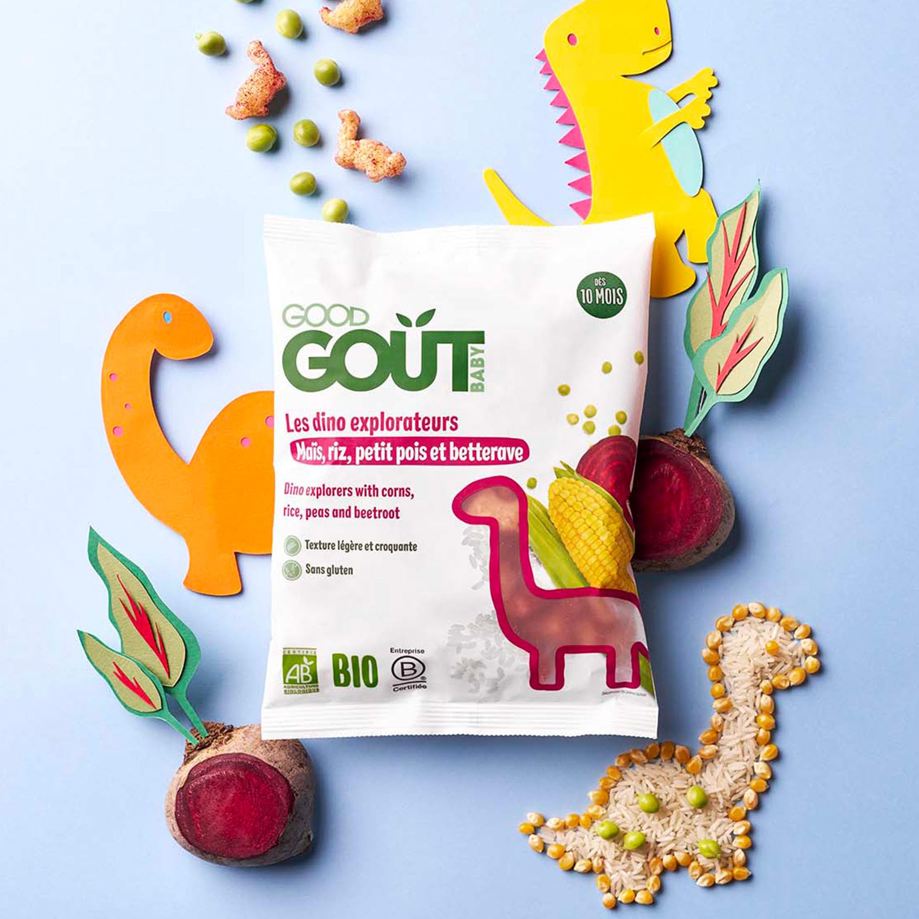 Good Goût - Les Dino Explorateurs - Snack pour bébé - Dès 10 Mois - Texture légère et fondante - Sans gluten - Format nomade