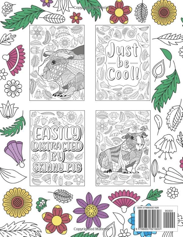 Skinny Pig Coloring Book: Adult Coloring Books for Cavy Lovers, Zentangle & Mandala Patterns for Stress Relief, and Relaxation Freestyle Drawing Pages or Funny Quotes with Floral Cover image 3