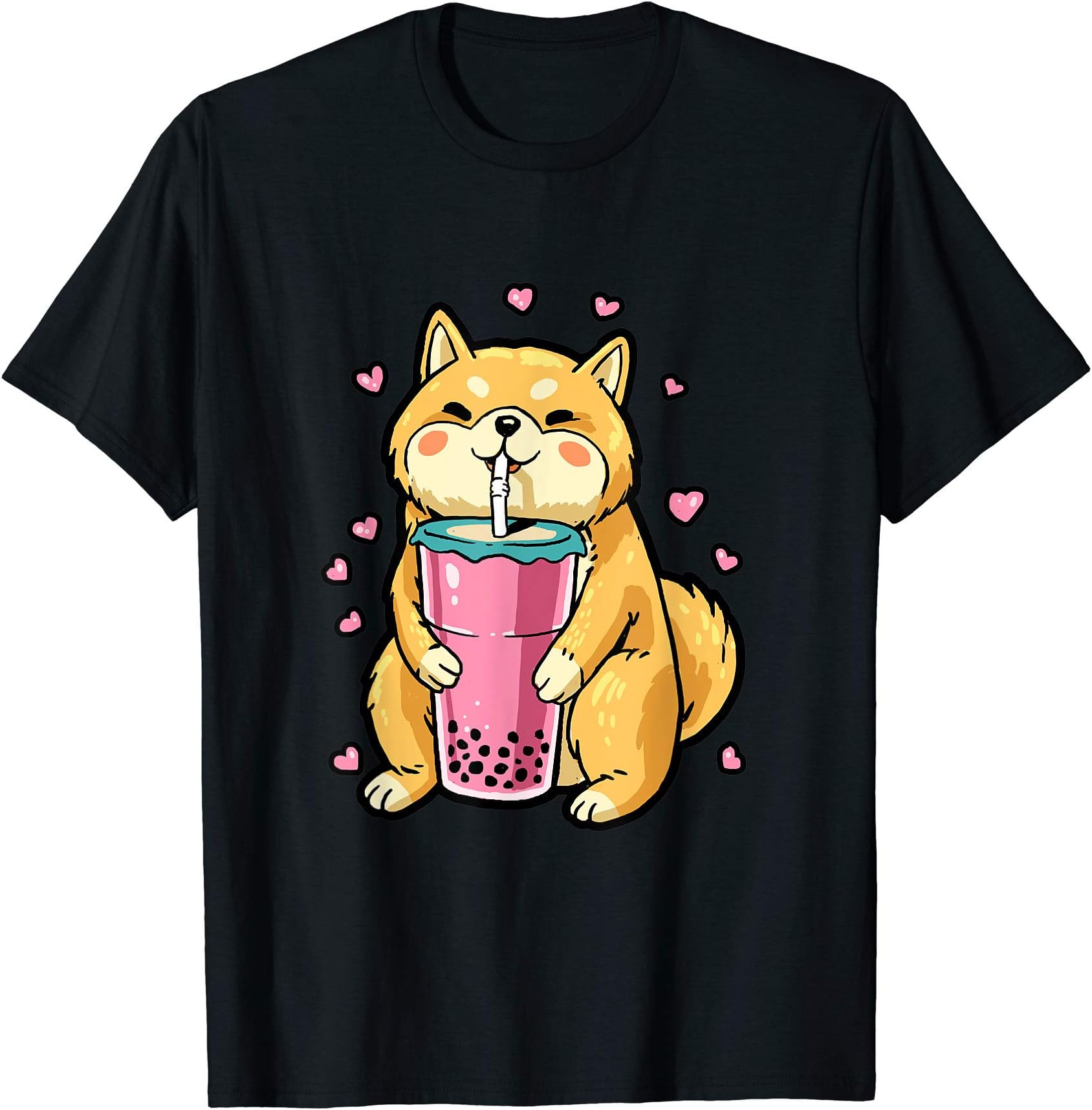 Shiba Inu Dog Drinking Bubble Tea Shiba Puppy Men Women Kids T-Shirt