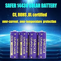 Vista 6 de Shockli 14430 - Batería solar recargable LiFePo4 de 3.2 V 450 mAh para luz solar de paisaje, más corta que AA!