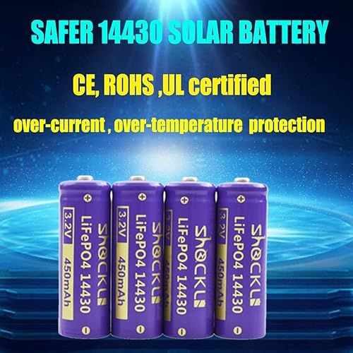 Miniatura 6 de Shockli 14430 - Batería solar recargable LiFePo4 de 3.2 V 450 mAh para luz solar de paisaje, más corta que AA!