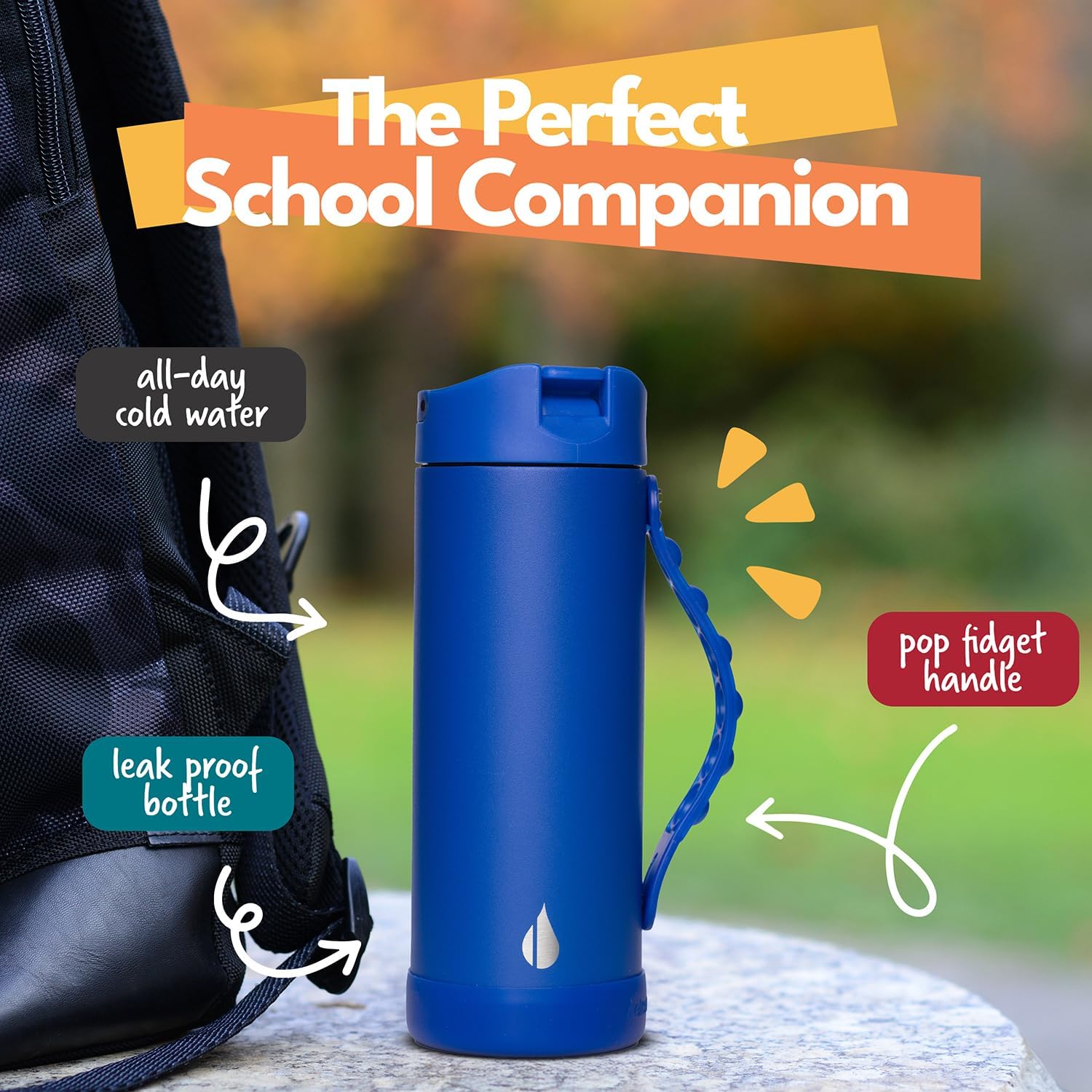 Elemental Iconic Kids Water Bottle for School - 100% Leak-Proof Insulated Water Bottles with Straw Lid & Pop-It Handle for Boys & Girls - Triple-Wall Insulated & BPA-Free, 14oz – Royal Blue - Image 2