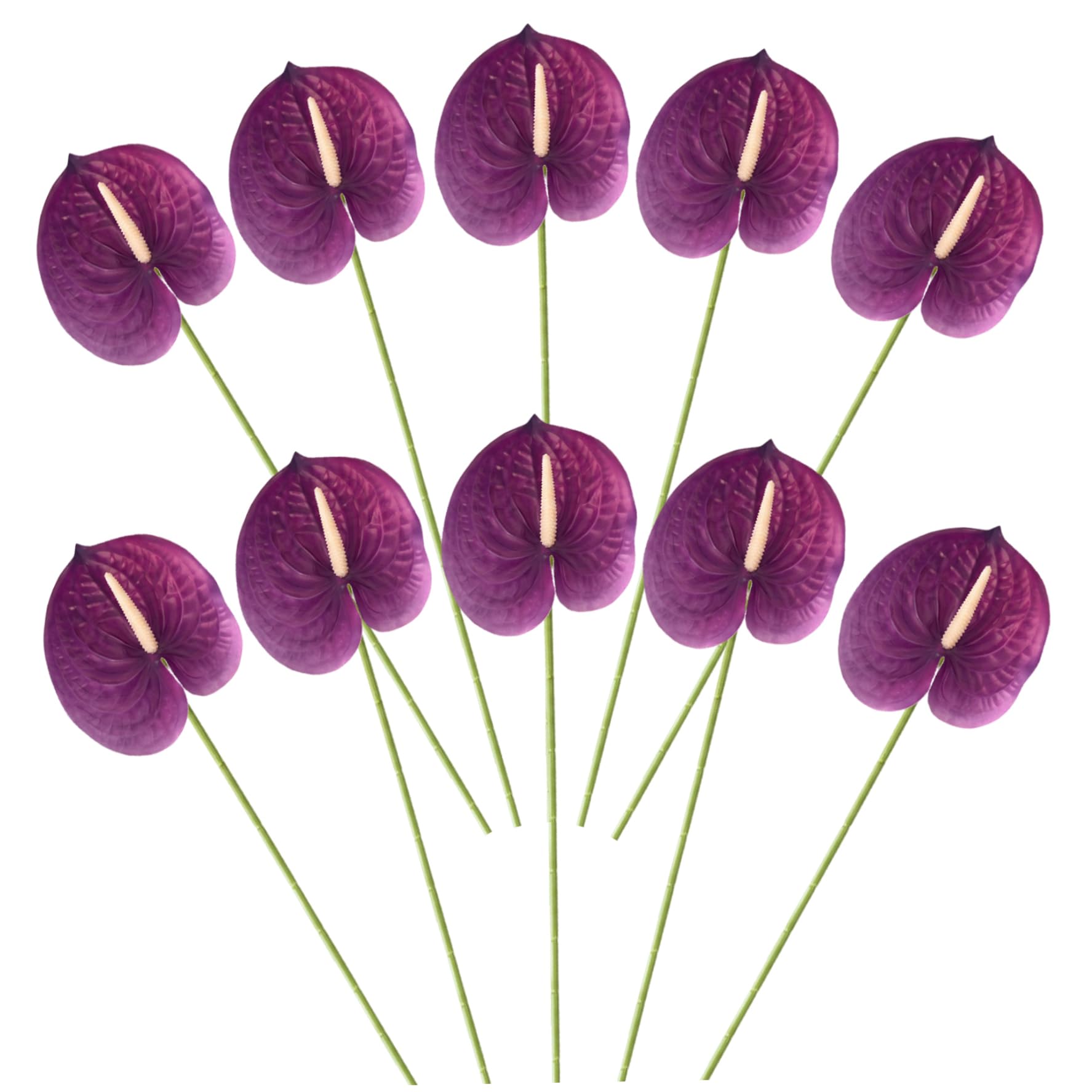 Fleurs d'Anthurium artificielles réalistes violettes pour bouquet durable 60cm