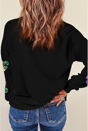 Miniatura 2 de SELINK Sudadera de Mardi Gras para mujer, de gran tamaño, cuello redondo, lentejuelas, manga larga, informal, sin botones