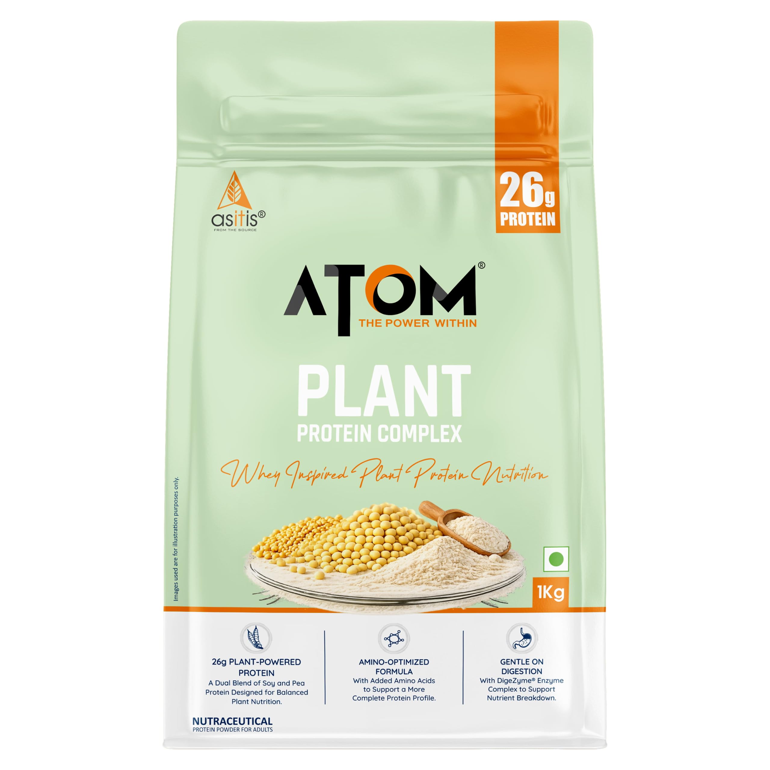 AS-IT-IS ATOM Plant Protein Complex: 26g Protein,1 Kg, Cafe Latte - Clean, Easy to Digest | Complete Protein with Added Amino Acids, Ashwagandha & DigeZyme®-image-17