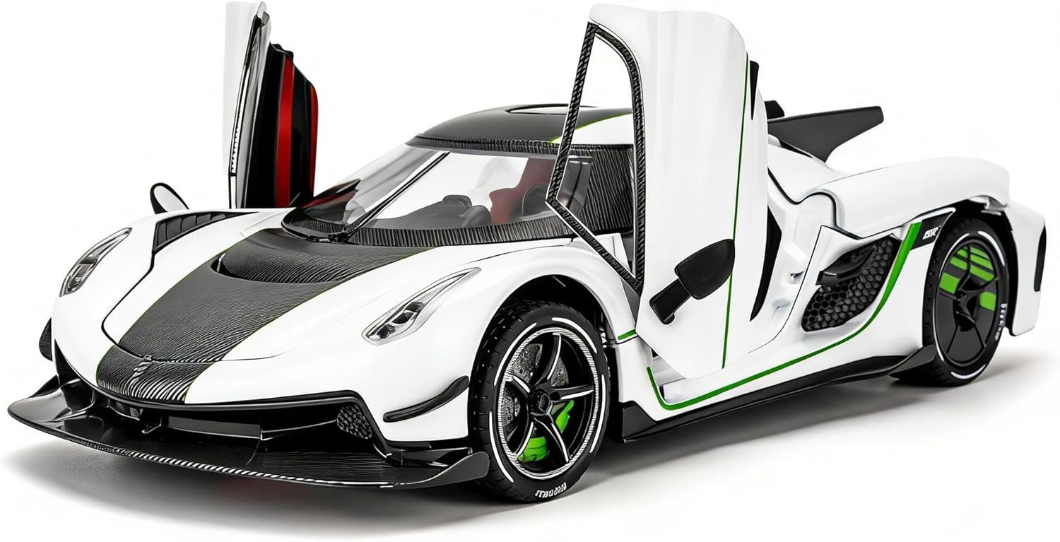 BDTCTK 1/24 Jesko Absolut Model Cars Toy, Zinc Alloy Diecast Pull Back Toy Cars with Sounds and Lights Vehicles for Kids Boy Girl Gift (White)