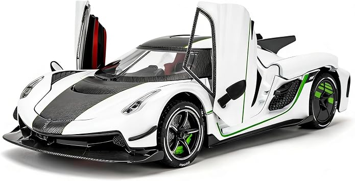 BDTCTK 1/24 Jesko Absolut Model Cars Toy, Zinc Alloy Diecast Pull Back Toy Cars with Sounds and Lights Vehicles for Kids Boy Girl Gift White