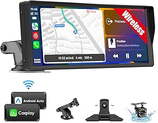 Wireless Apple Carplay 9.3 inch Portable Car Radio Stereo，Android Auto,Carplay Screen for Car with Bluetooth/Mirror Link/FM/Maps Navigation/Voice Control/TF/AUX Cable/Backup Camera,for All Vehicles
