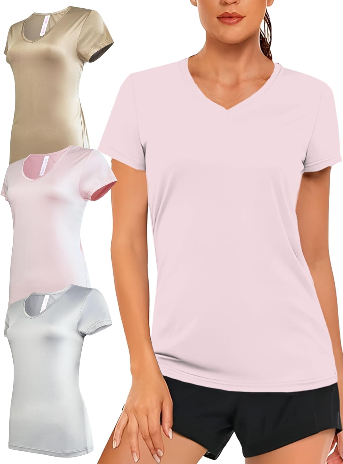 Women’s V-Neck Activewear T-Shirts 3 Pack Athletic Womens Short Sleeve Workout Tops Dry Fit Shirt Gym & Yoga Tees for Women Women’s V-Neck Activewear T-Shirts 3 Pack Athletic Womens Short Sleeve Workout Tops Dry Fit Shirt Gym & Yoga Tees for Women