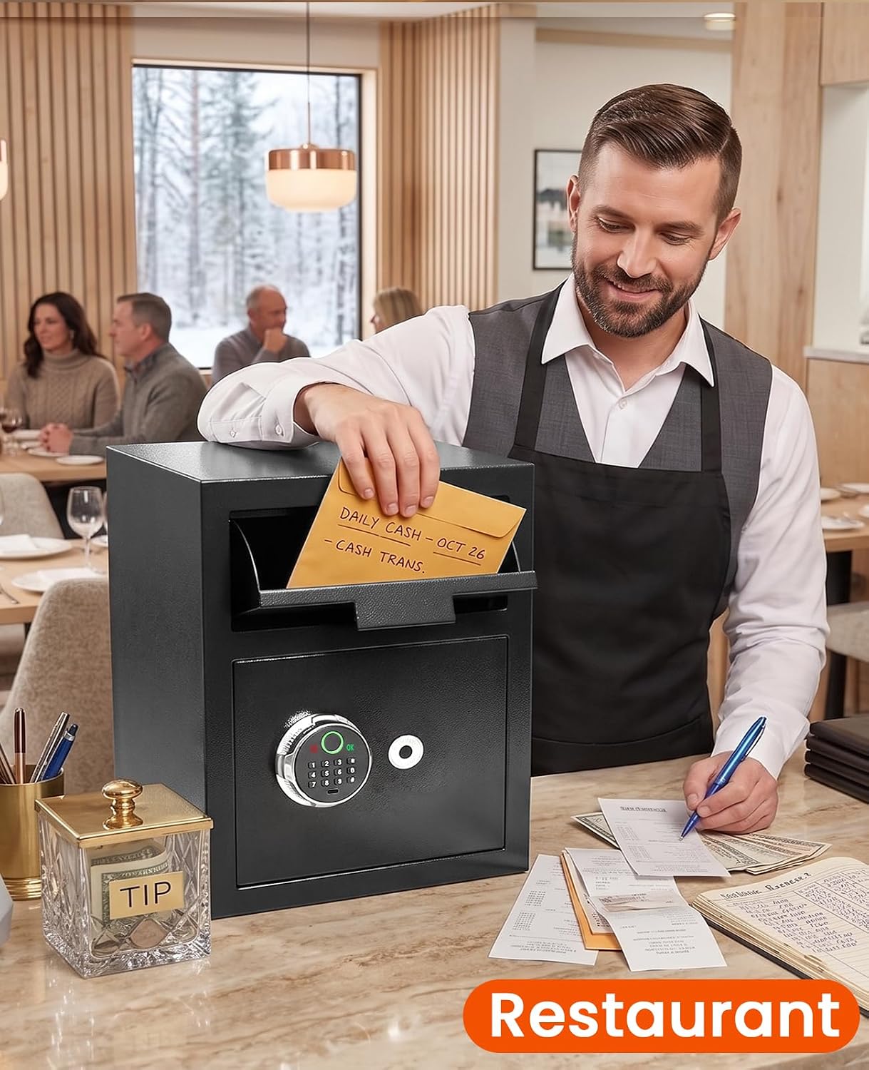 Biometric Drop Safe for Business | Cash Drop Safe with Digital Combination Lock for Money, Mail, Checks, Documents