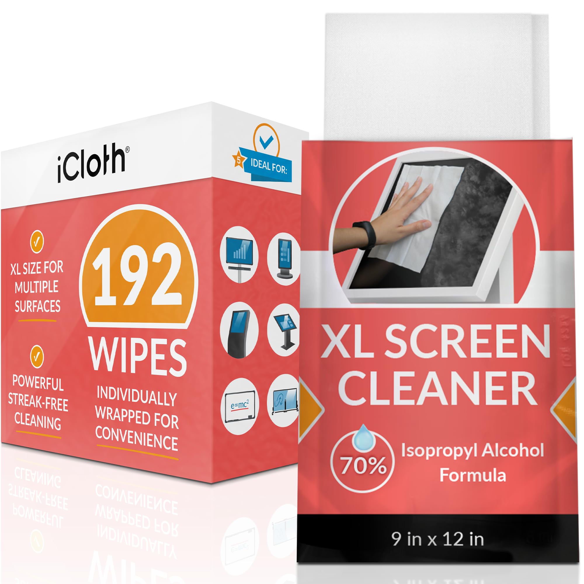 iCloth 70 Isopropyl Alcohol XL Screen and Electronics Wipes Lint-Free Streak-Free Fast-Drying Removes Dust and Fingerprints 192 Wipes